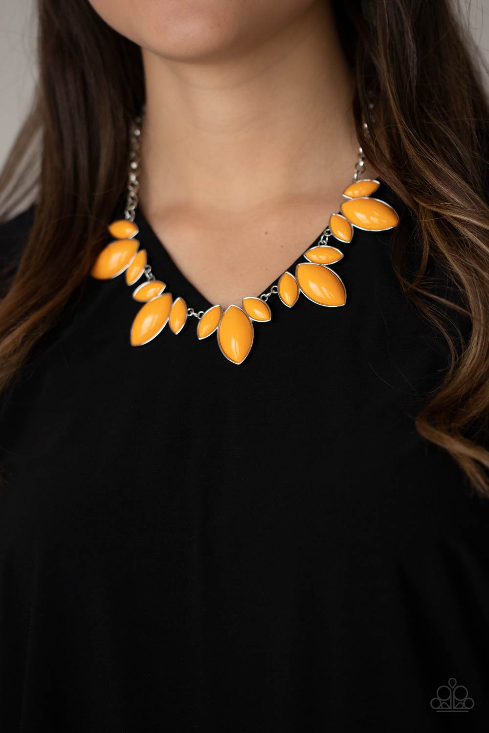 Viva La Vacation Orange Leafy Necklace Paparazzi Accessories. #P2ST-OGXX-079XX