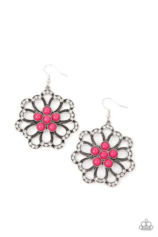Paparazzi Earring ~ Dazzling Dewdrops - Pink Floral Earring