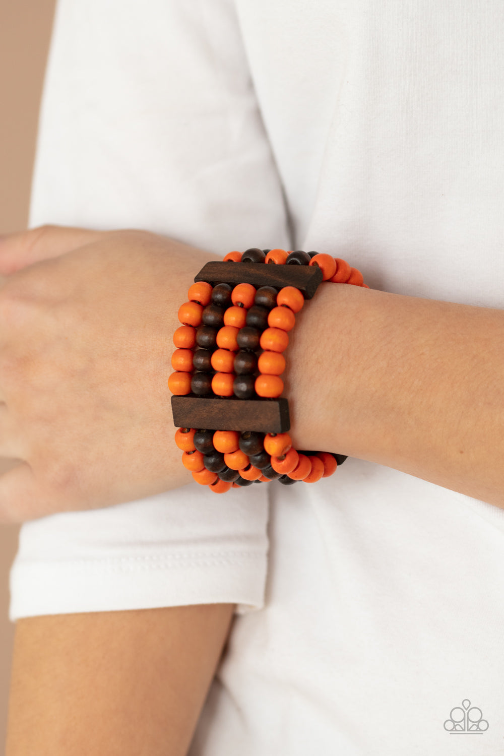 Caribbean Catwalk Orange Wooden Stretchy Bracelet Paparazzi Accessories. Get Free Shipping. 