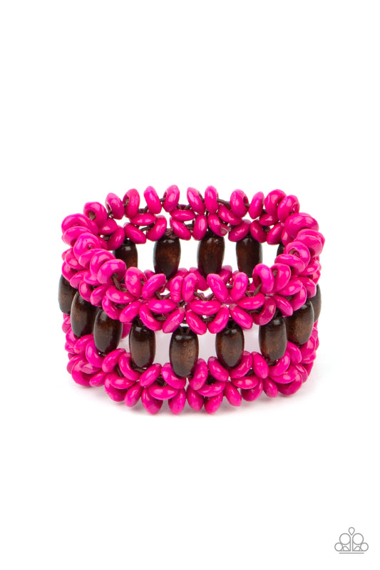 Bali Beach Retreat Pink and Brown Wooden $5 Bracelets Paparazzi Accessories. #P9SE-PKXX-135XX