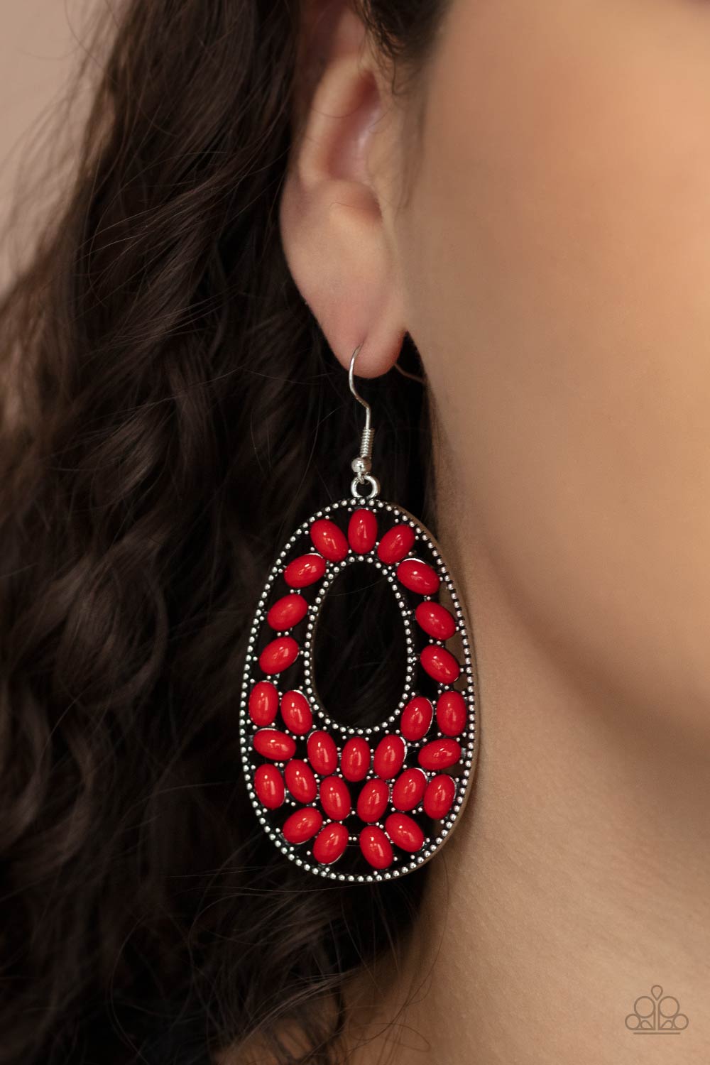 Paparazzi Earring ~ Beaded Shores - Red