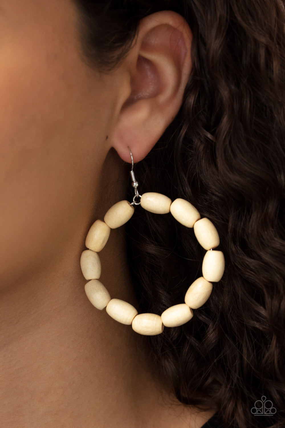 Paparazzi Living The WOOD Life - White Hoop Style Wooden Earrings. #P5SE-WTXX-146XX