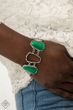 Load image into Gallery viewer, Paparazzi Yacht Club Couture - Green Cat&#39;s Eye Stone Fashion Fix Bracelet.  #P9ST-GRXX-008ZT
