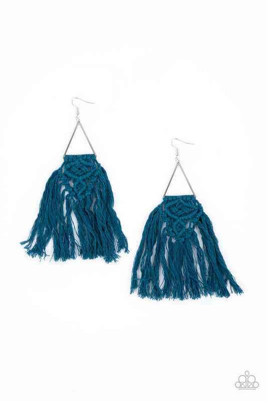Paparazzi Earrings ~ Modern Day Macrame - Blue Tassel Earring