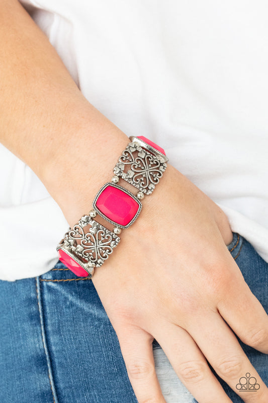 Colorful Coronation Pink Raspberry Sorbet Stretchy Bracelet Paparazzi Accessories. Get Free Shipping