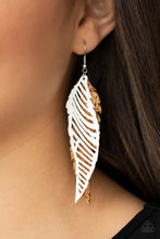 Load image into Gallery viewer, Paparazzi WINGING Off The Hook White Earrings. Cork and Leather Feather Earring. Free Shipping! 
