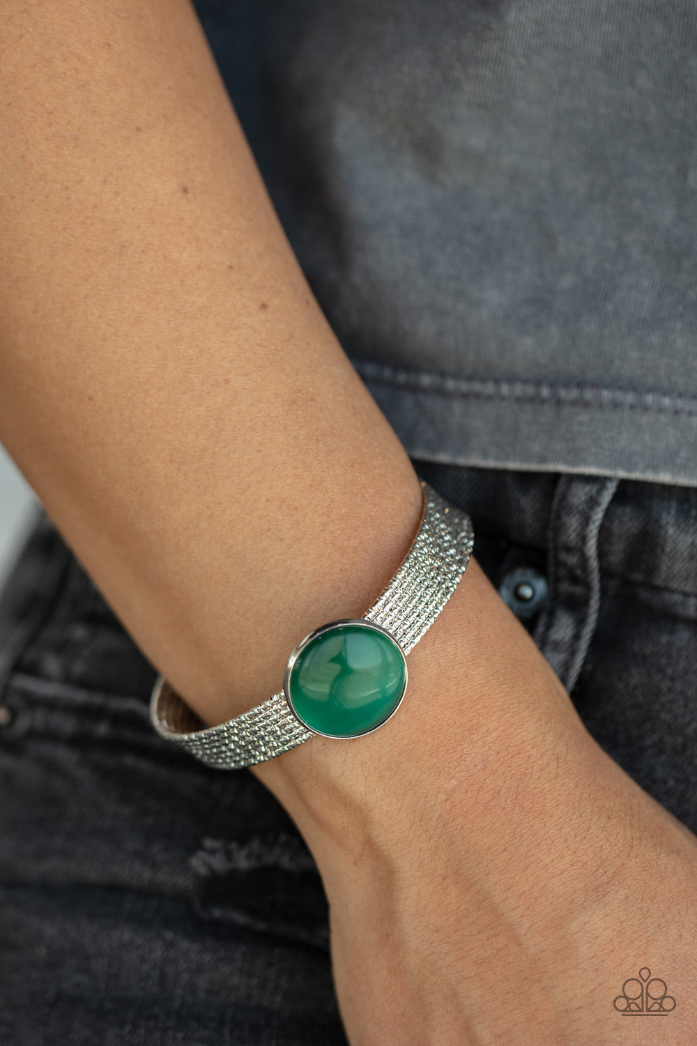Paparazzi Mystical Magic Green Bracelet. Get Free Shipping.#P9RE-GRXX-120XX. Cat's Eye stone Cuff