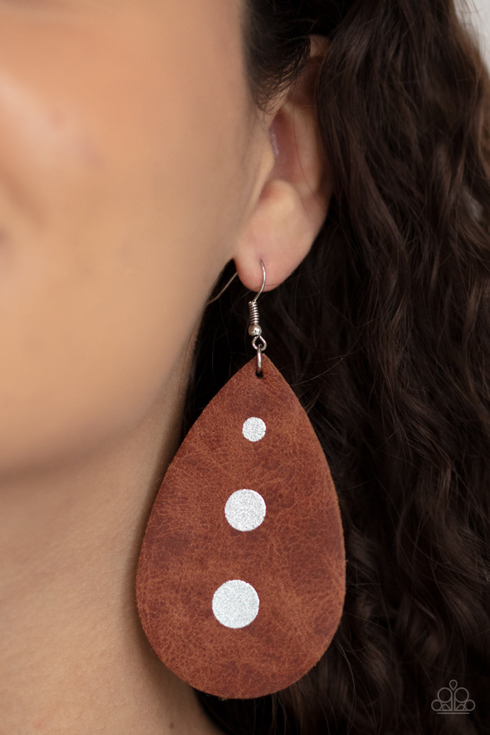 Paparazzi Earring ~ Rustic Torrent - Brown Distressed Leather Earring
