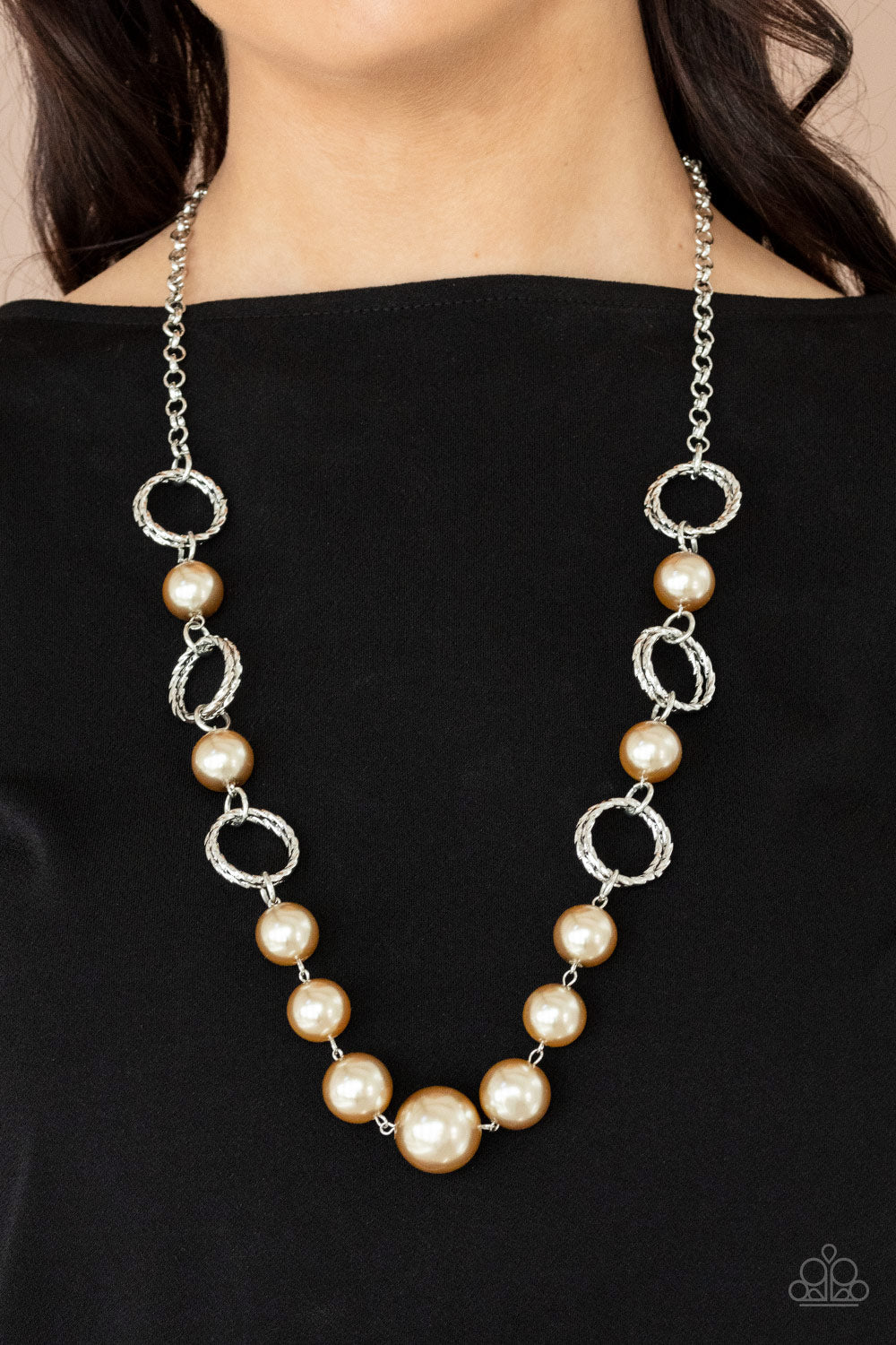 Paparazzi Necklace COUNTESS Me In - Brown Pearls & Silver Ring Necklace