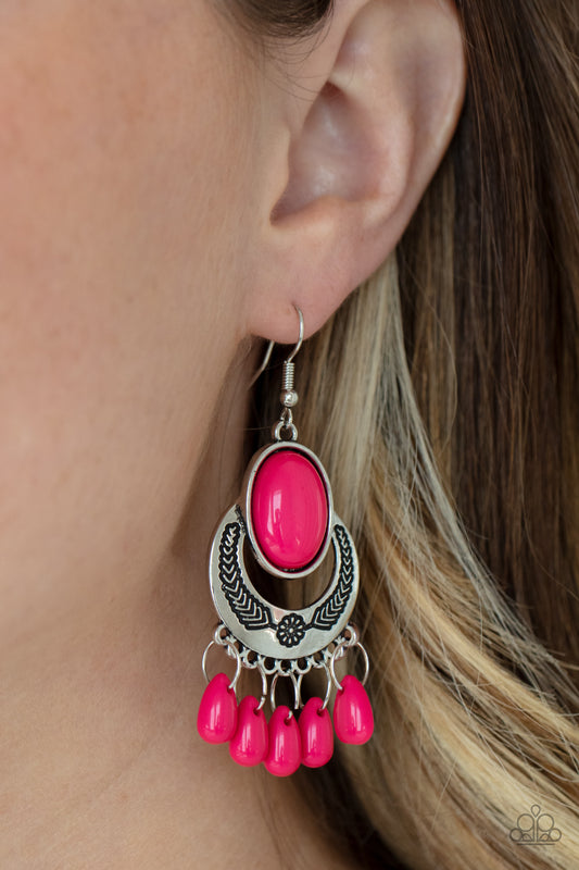 Paparazzi Earring Prairie Flirt Pink Raspberry Sorbet Beads Earring. #P5WH-PKXX-220XX. Free Shipping