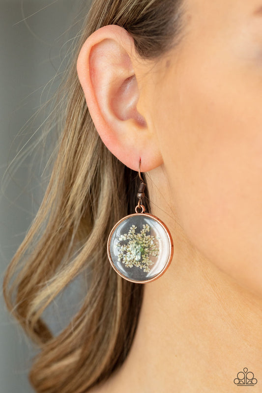 Paparazzi Earrings ~ Happily Ever Eden - Copper Firework Flower Earring