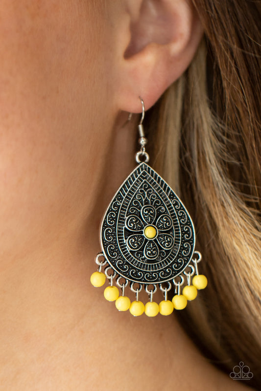 Paparazzi Blossoming Teardrops Yellow Earrings #P5WH-YWXX-164XX. Get Free Shipping!