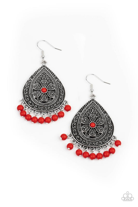 Blossoming Teardrops - Red Earrings Paparazzi Accessories #P5WH-RDXX-136XX
