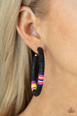 Paparazzi Earring ~ Colorfully Contagious - Black Hoop Earring