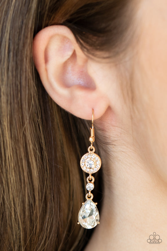 Graceful Glimmer - Gold Earring Paparazzi Accessories Delicate Teardrop earring