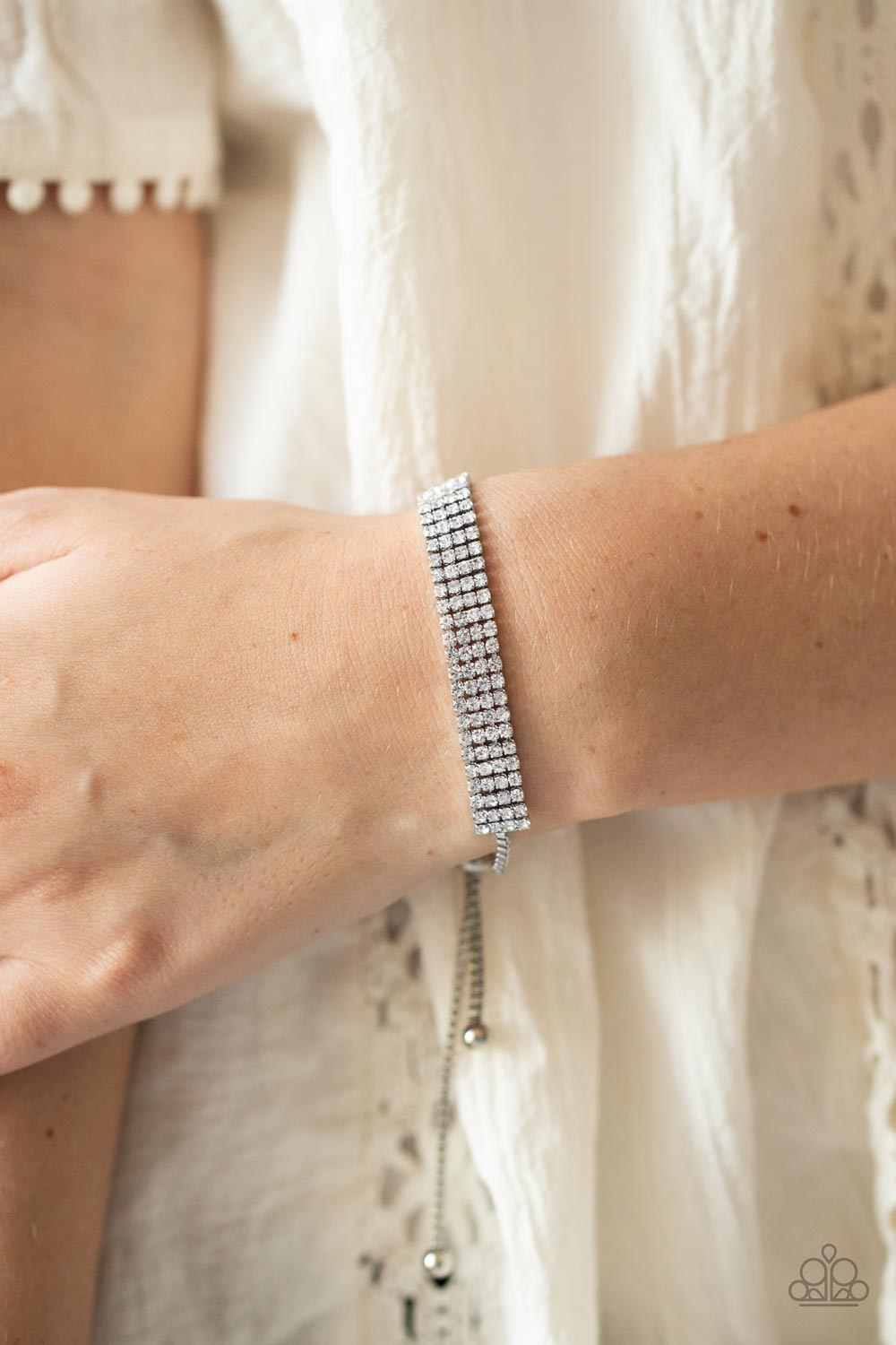 Paparazzi A DIAMOND a Dozen White Rhinestone Bracelet. #P9RE-WTXX-466XX. Ships Free