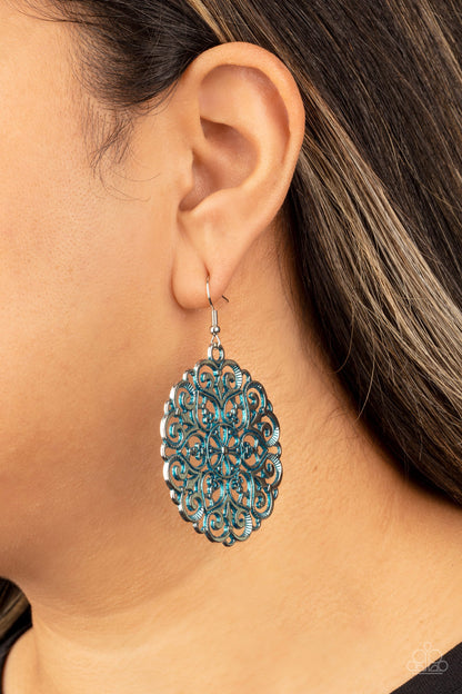 MANDALA Effect Blue $8 Earring Paparazzi Accessories. #P5ST-BLXX-032XX. Get Free Shipping.