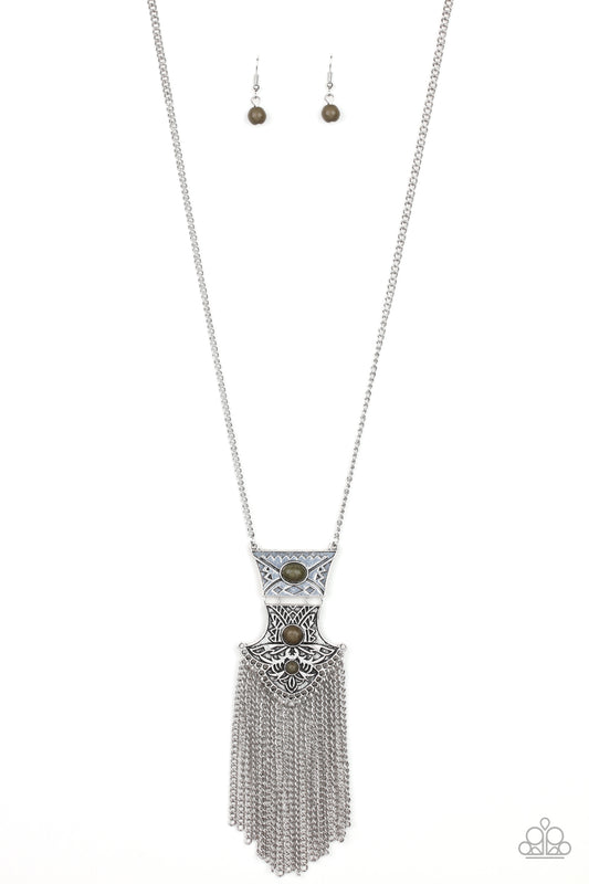 Totem Tassel - Green Stone Tribal Necklace