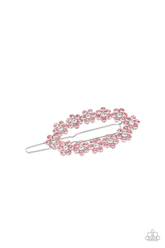 Paparazzi Gorgeously Garden Party - Pink Floral Hair Clip Barrette Closure. #P7SS-PKXX-190XX