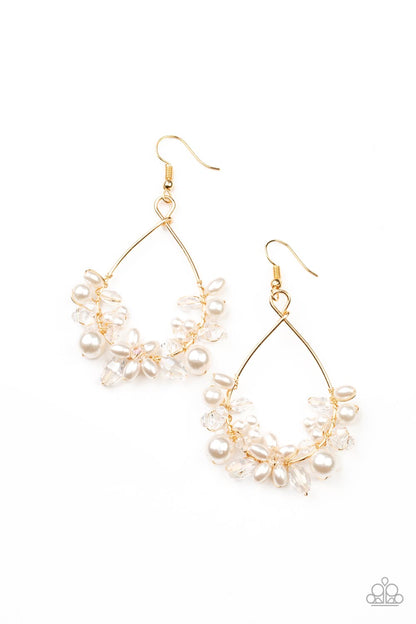 Marina Banquet - Gold Pearl Earrings Paparazzi Accessories. Get Free Shipping. #P5RE-GDXX-234XX