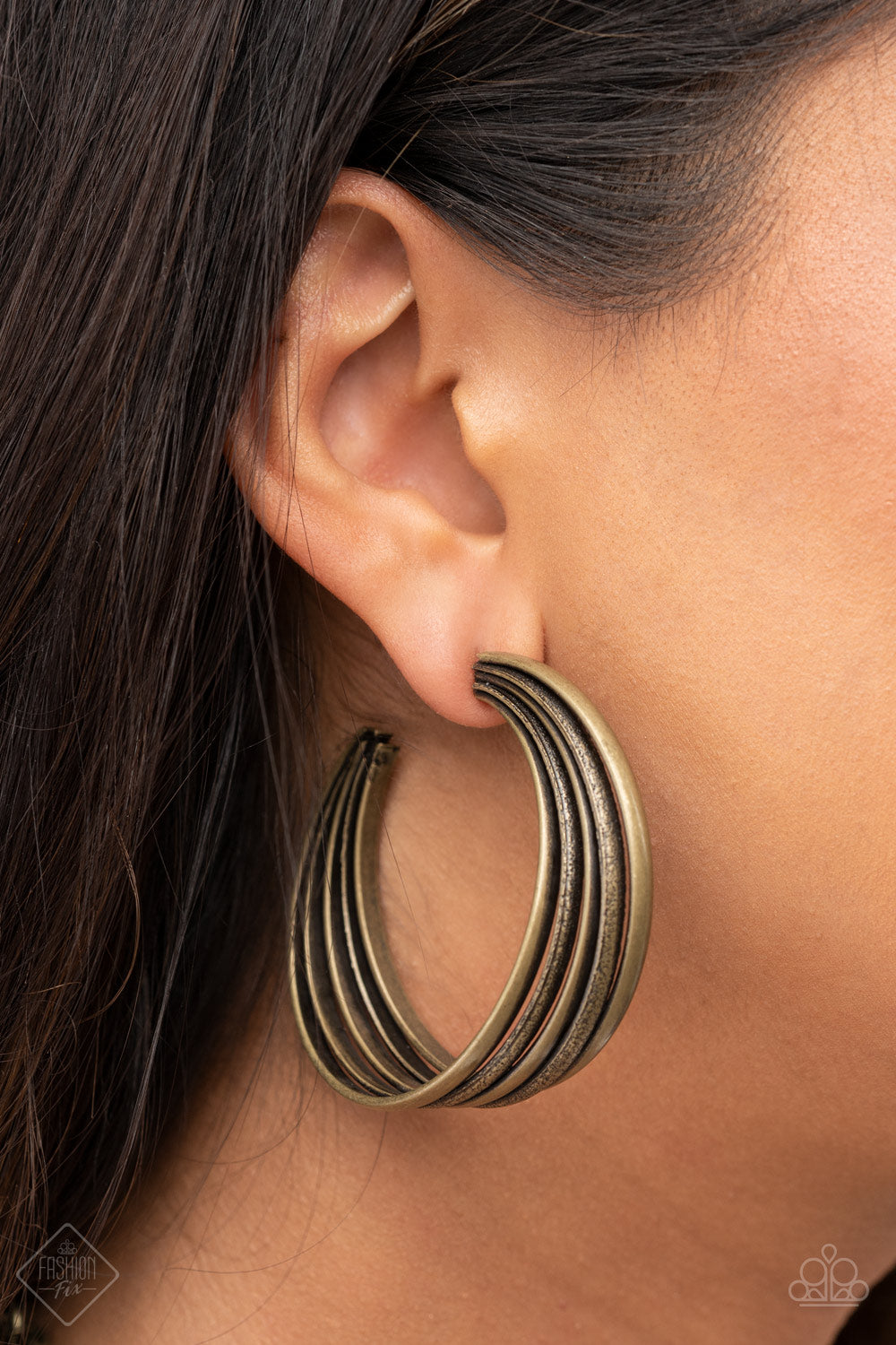 Paparazzi In Sync - Brass Earrings. Subscribe & Save. August 2021 Fashion Fix Earring. 