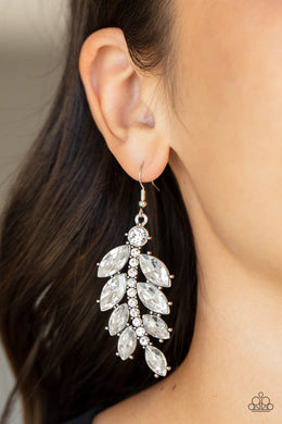 Ice Garden Gala - White Earring Paparazzi Accessories Leafy Statement Earring