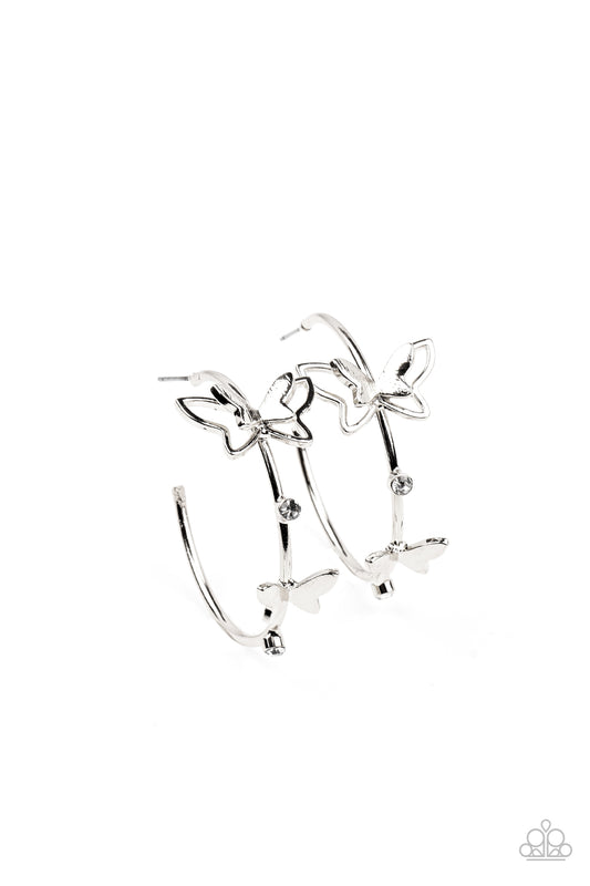 Paparazzi Full Out Flutter White Earrings. #P5HO-WTXX-105XX. Free shipping!