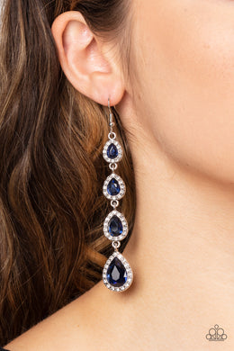 Confidently Classy Blue Teardrop and White Rhinestone Earrings Paparazzi Accessories Subscribe Save