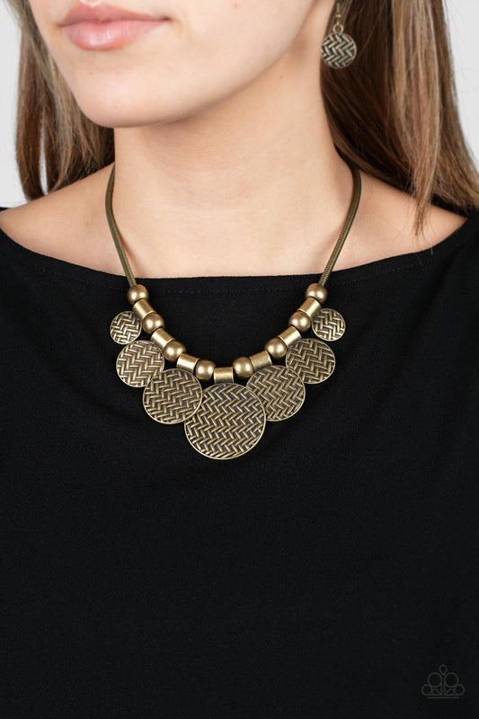 Indigenously Urban Brass Necklace Paparazzi Accessories. #P2ST-BRXX-102XX