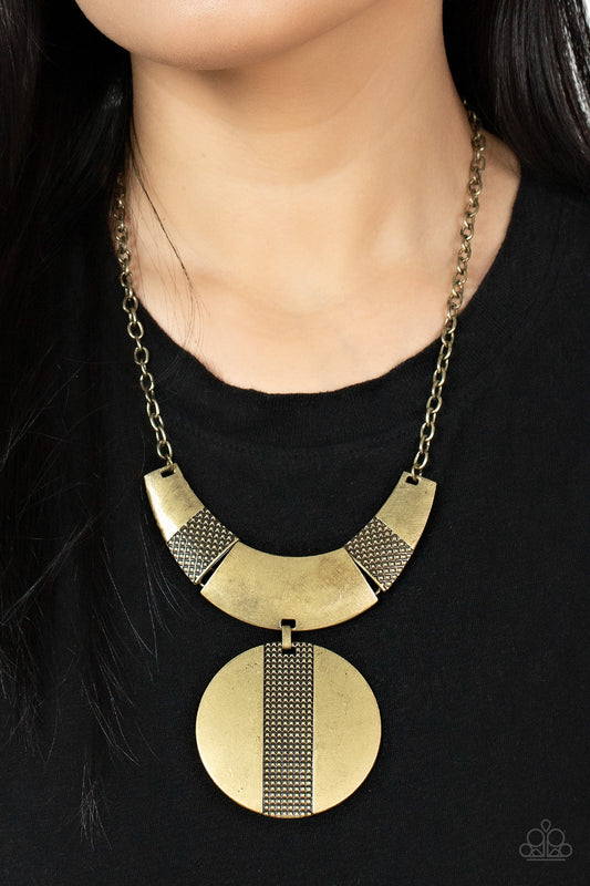 Paparazzi Metallic Enchantress Brass Necklace. #P2ST-BRXX-091XX. Get Free Shipping