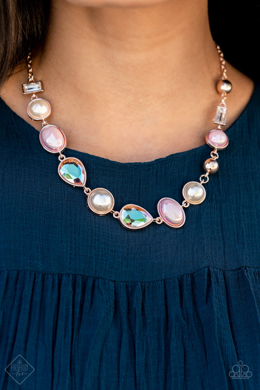 Paparazzi Nautical Nirvana Rose Gold Iridescent $5 Necklace Sept 2021 Fashion Fix. #P2RE-GDRS-418DV