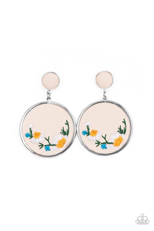 Paparazzi Embroidered Gardens Multi Earrings. Get Free Shipping. #P5PO-MTXX-069XX. Leather Disc