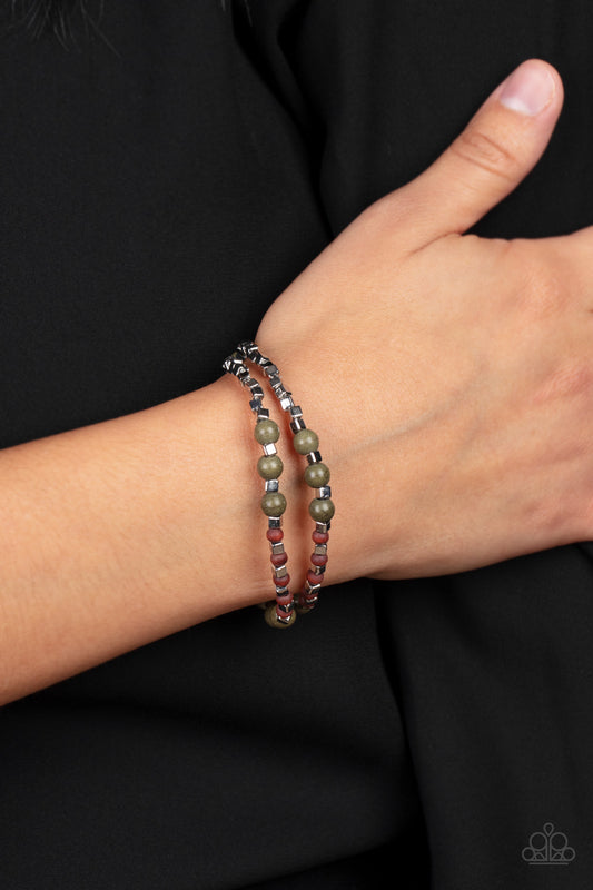 Backcountry Beauty - Green Bracelet Paparazzi Accessories #P9SE-GRXX-145XX
