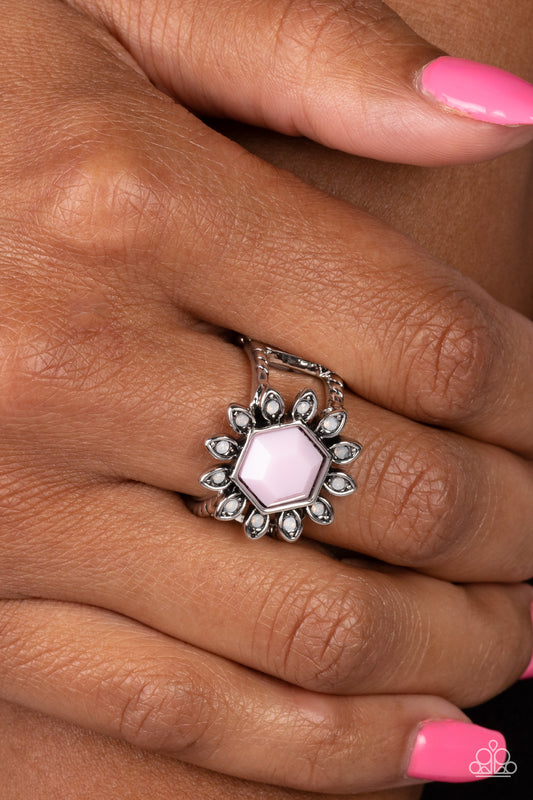 Wonderfully Wallflower Pink Ring Paparazzi Accessories. #P4WH-PKXX-230XX. Dainty Floral Ring.