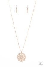 Load image into Gallery viewer, Botanical Bling Rose Gold Floral Pendant Long Necklace Paparazzi Accessories. Free Shipping.
