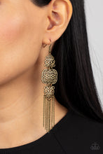 Load image into Gallery viewer, Eastern Elegance Brass filigree Fringe Earring Paparazzi Accessories. #P5ST-BRXX-016XX. Free Ship
