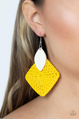 Paparazzi Sabbatical WEAVE Yellow Earrings for Women. Get Free Shipping. #P5SE-YWXX-156XX