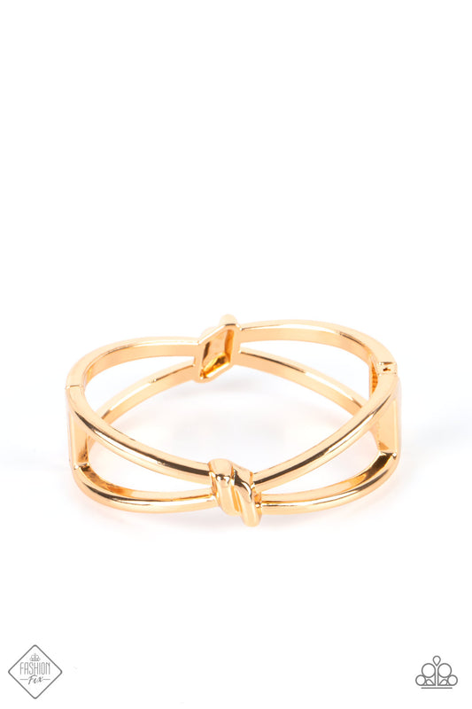 Paparazzi KNOT My First Rodeo - Gold Bracelets. #P9SE-GDXX-047IL. Get Free Shipping