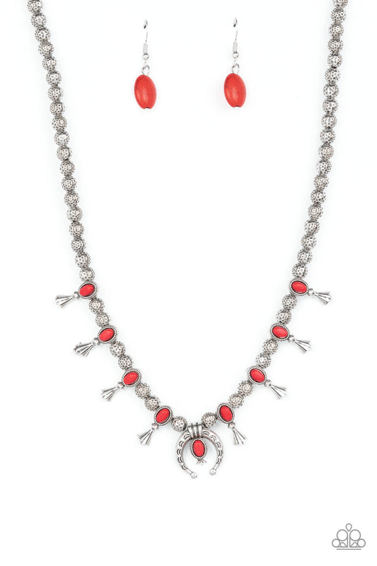 Paparazzi Luck Of The West - Red Necklace in embossed silver horseshoe frame #P2SE-RDXX-293XX