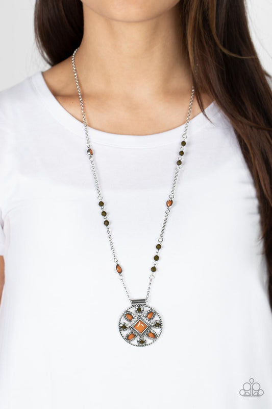 Sierra Showroom Brown Medallion Necklace Paparazzi Accessories. #P2TR-BNXX-062XX.