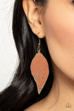 Leafy Luxury - Orange Earrings Paparazzi Accessories $5 Jewelry. Free Shipping!  #P5SE-OGXX-173XX