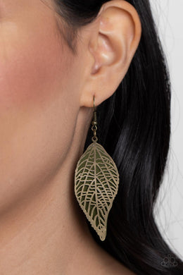 Leafy Luxury Green Brass Leaf Earrings Paparazzi Accessories. #P5SE-GRXX-130XX. Free Shipping!