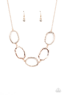 Gritty Go-Getter - Rose Gold Necklace Paparazzi Accessories. #P2RE-GDRS-407XX. Free Shipping!