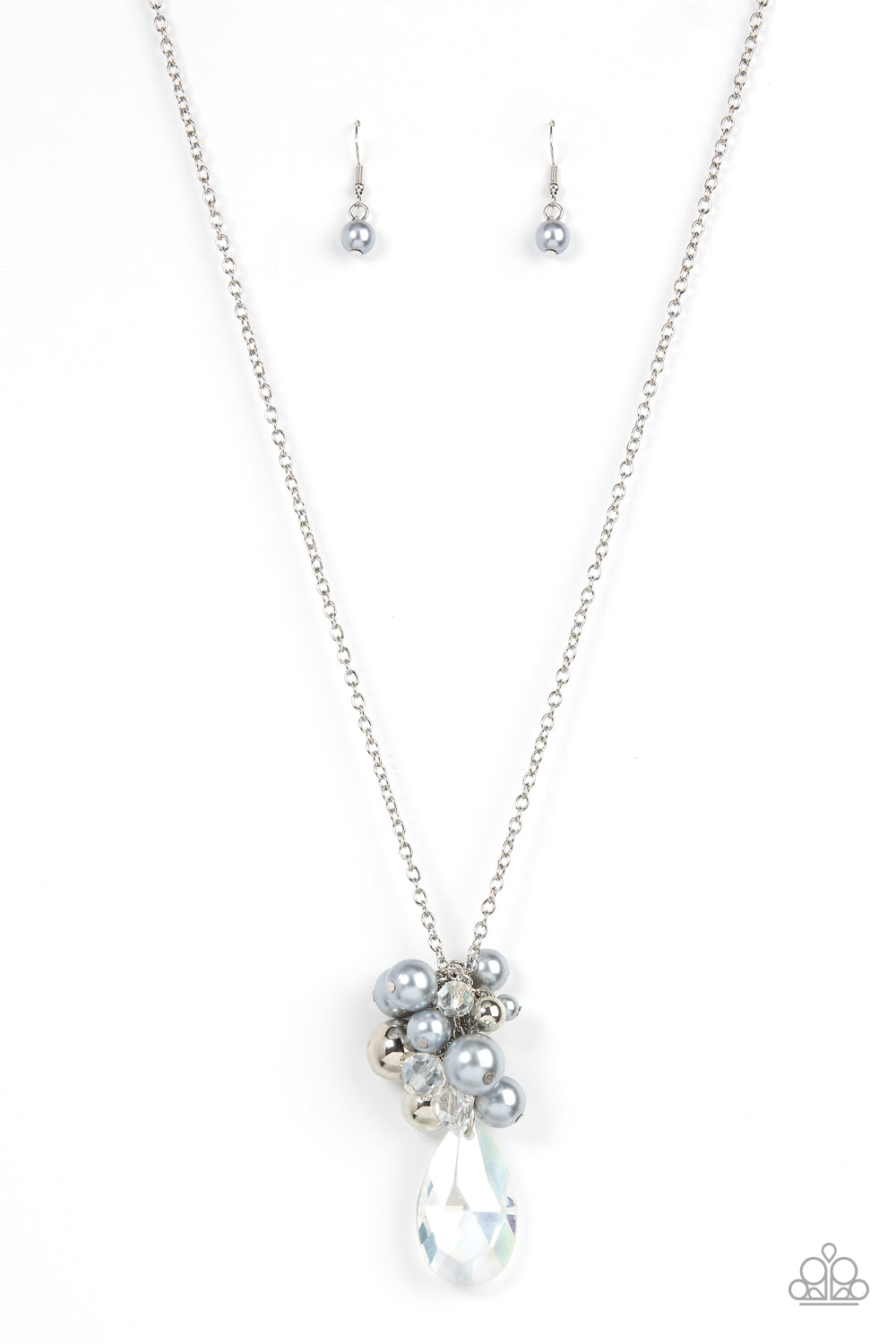 Drip Drop Dazzle Silver Long Necklace Paparazzi Accessories. Get Free Shipping. #P2RE-SVXX-417XX