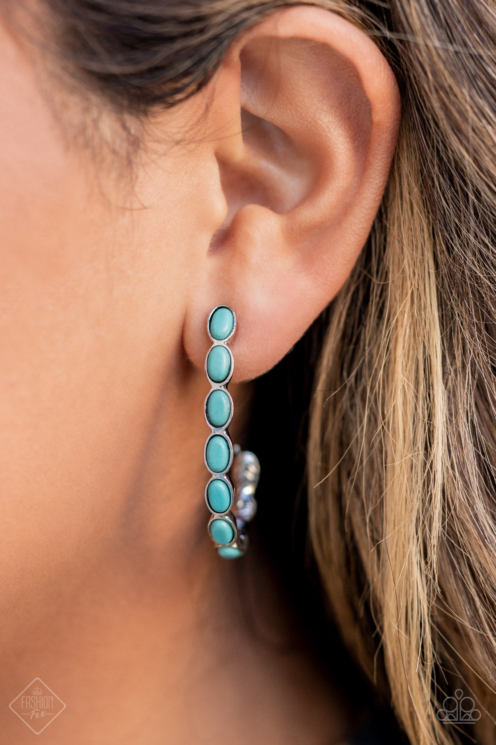 Kick Up a SANDSTORM - Blue Hoop Paparazzi Accessories $5 Earring in Turquoise Blue Stone 
