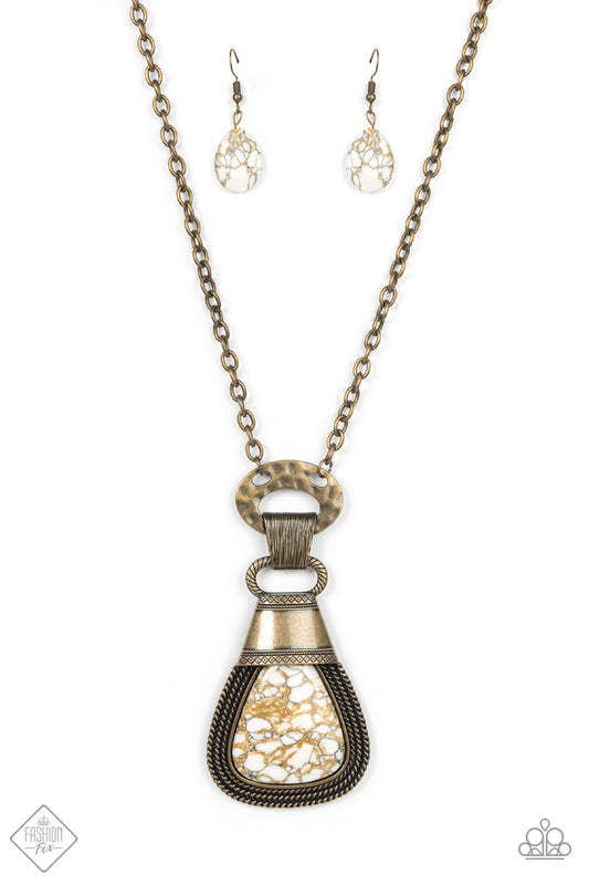 Rodeo Royale Brass with Marble Stone Short Necklace Paparazzi Accessories. #P2ST-BRXX-103ED. 