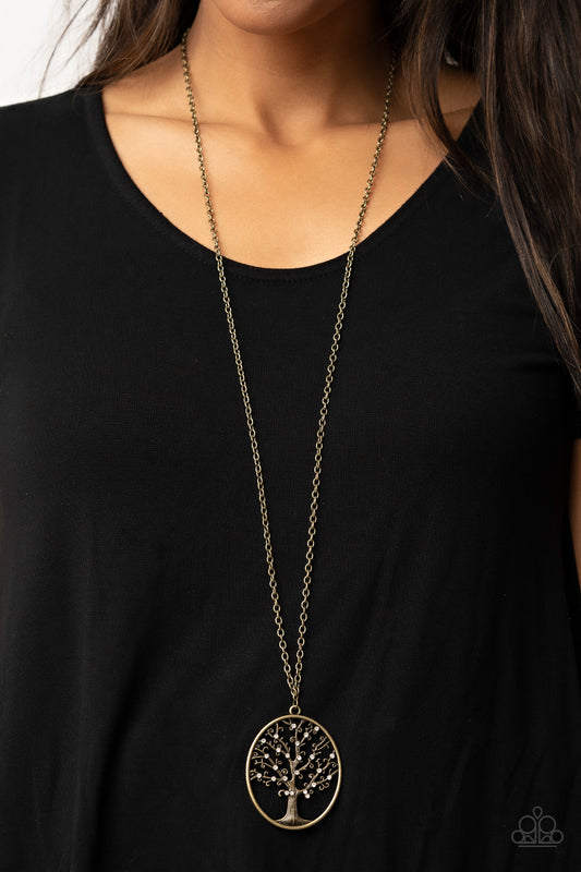 Autumn Abundance - Brass Long Necklace Paparazzi Accessories $5 Jewelry. #P2WH-BRXX-167XX