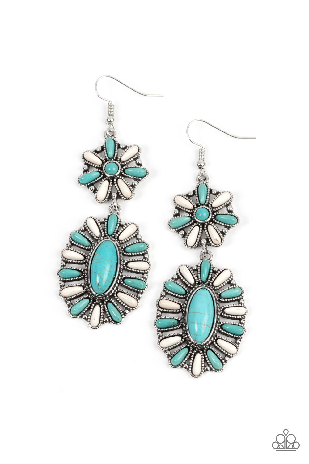Paparazzi Richly Rustler Blue and White Stone Earrings. Multi Earring.P5SE-MTXX-130XX. Free Shipping