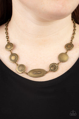 Uniquely Unconventional - Brass Necklace Paparazzi Accessories. Get Free Shipping. #P2RE-BRXX-203XX