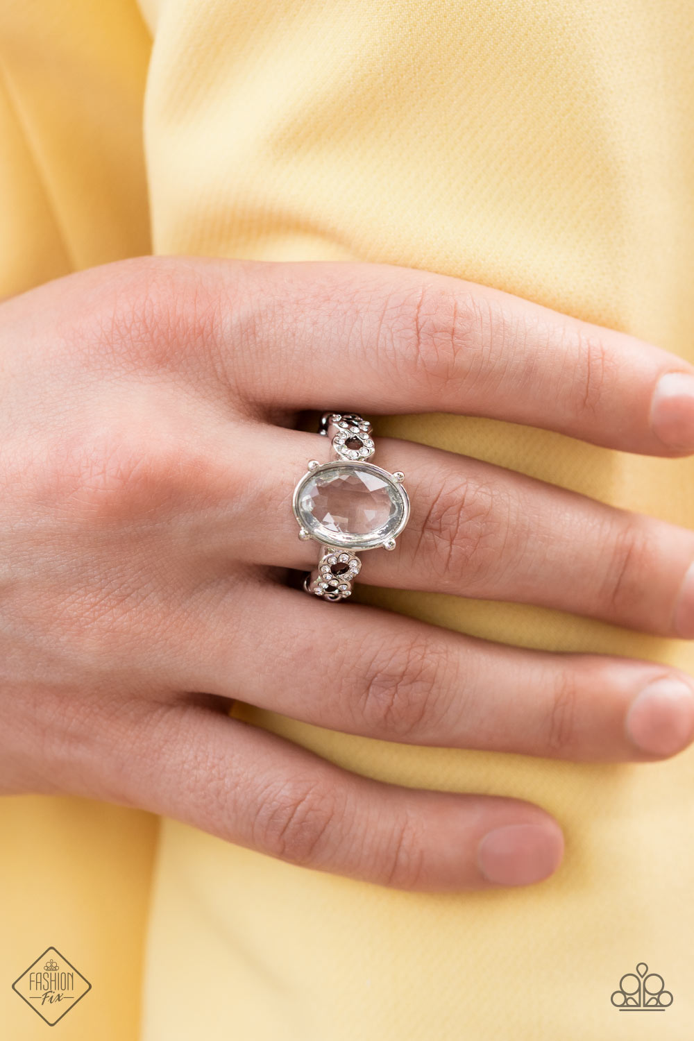 Paparazzi August 2022 Fashion Fix Ring: "Devoted to Dazzle - White" (P4RE-WTXX-503HV). Ships Free